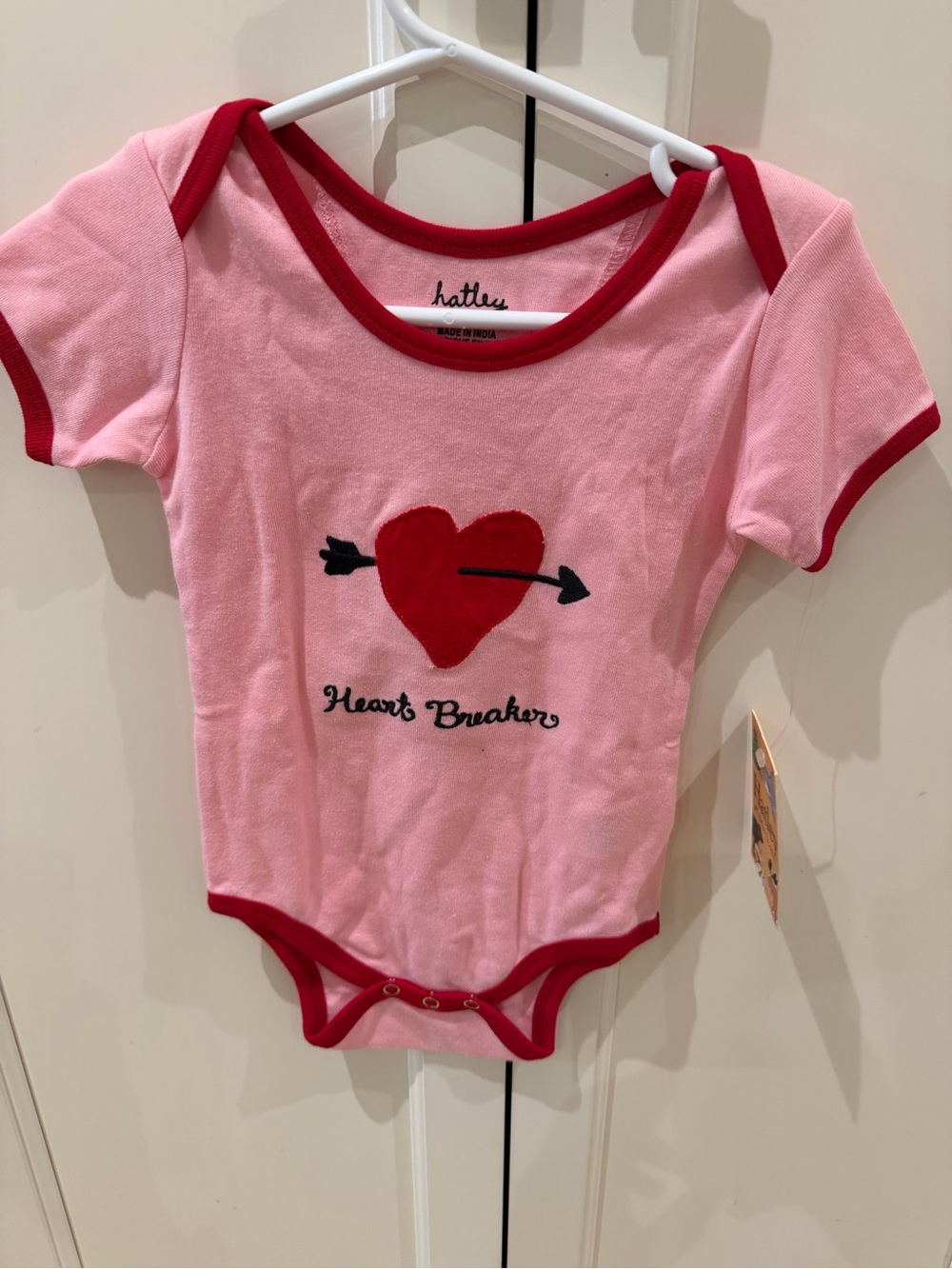 Hatley 12-18m Pink One-Piece with Red Trim & Heart Arrow